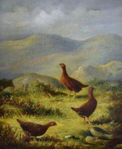 HOLD Tom,Mountainous landscape with three grouse,19th Century,Clevedon Salerooms 2019-06-13