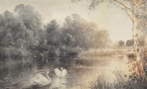 HOLDEN Albert William 1848-1932,Swans on a lake,1898,Peter Wilson GB 2022-04-14