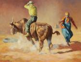 HOLDER Charles 1925-1998,Bull Rider and Rodeo Clown,1971,Burchard US 2015-08-23