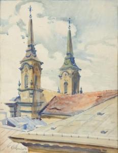 HOLEWIńSKI Kazimierz 1904-1957,Wieże kościoła Pijarów w Warszawie,1928,Desa Unicum PL 2016-05-10