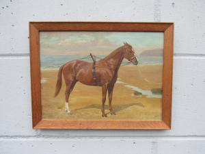 HOLLAMS Florence Mabel 1877-1963,Chestnut horse on a sandy beach,TW Gaze GB 2024-01-16