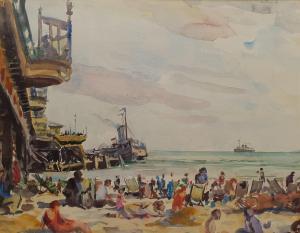 HOLLAND George Herbert Buckingham 1901-1986,Figures on Bournemouth Beac,1977,David Duggleby Limited 2022-09-16