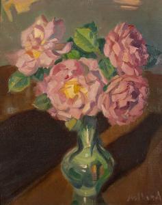 HOLLAND George Herbert Buckingham 1901-1986,Pink Roses in a Green Vase,Mallams GB 2022-08-28