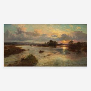 HOLLAND John 1799-1880,Sunset on the Trent Estuary,1880,Freeman US 2023-02-14