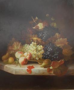 HOLLIS E,Still life, Grapes and Peaches, on a ledge,Bamfords Auctioneers and Valuers 2017-01-17