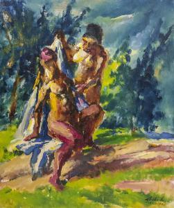 HOLLO Laszlo 1887-1976,Two nudes outdoors,1967,Nagyhazi galeria HU 2023-12-12