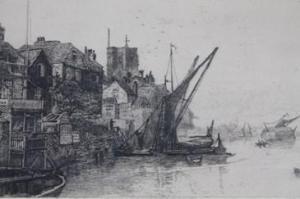 HOLLOWAY Charles,Riverbank, boats drying sails before Adam & Eve pu,Golding Young & Mawer 2017-03-01