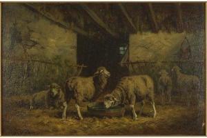 HOLLYER Gregory 1871-1965,Sheep in a Barn,Susanin's US 2020-09-23