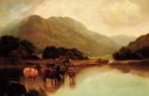HOLLYER William Perring,Highland cattle watering in a mountainous landscap,Christie's 2000-06-08