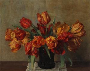 HOLM Harald Martin H 1866-1920,Reddish-yellowish tulips in a vase,Bruun Rasmussen DK 2022-10-31