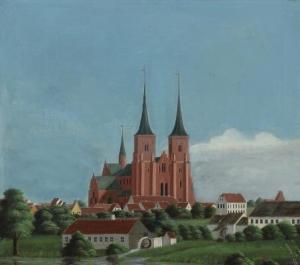 HOLM P.P,A view of Roskilde Cathedral,1858,Bruun Rasmussen DK 2017-08-07