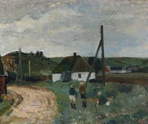 HOLM Peter Niels 1890-1963,Landscape with houses and children,Bruun Rasmussen DK 2017-06-06