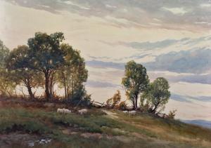 HOLMAN Edwin Charles Pascoe,Top O' Hill, Devon, a Landscape with Sheep,John Nicholson 2019-10-02