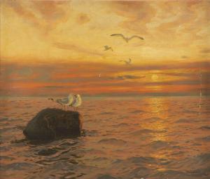 HOLMBOE Thorolf 1866-1935,Seascape with Mowen at sunset,Hargesheimer Kunstauktionen DE 2022-09-07