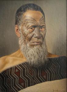 HOLMES Philip 1931,Chief with Moko,International Art Centre NZ 2017-02-21