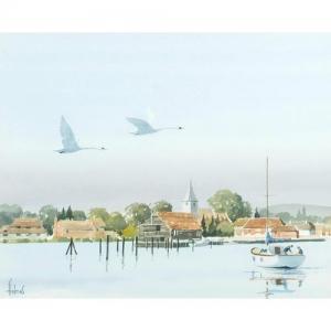 HOLMES,Swans in flight over a lake,Eastbourne GB 2019-09-07