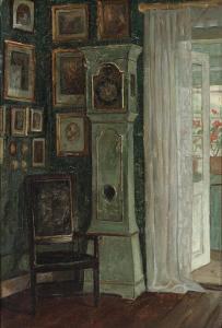 HOLSOE Niels 1865-1928,Interior from a green painted living room decorate,Bruun Rasmussen 2024-02-26