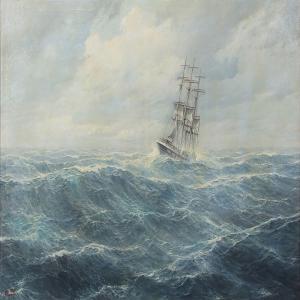 HOLST Johannes 1880-1965,Seascape with a sailing ship in high waves,Bruun Rasmussen DK 2013-10-28