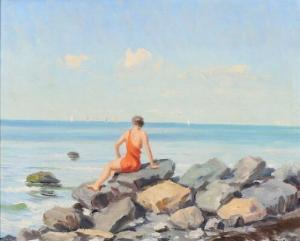 HOLST Kaj 1885-1962,A young woman in a bathingsuit on the coast,Bruun Rasmussen DK 2019-01-14