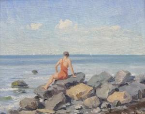 HOLST Kaj 1885-1962,A young woman in a bathingsuit on the coast,Bruun Rasmussen DK 2022-06-09