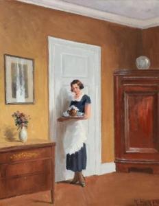 HOLST Kaj 1885-1962,An interior with a maid bringing in the tea,Bruun Rasmussen DK 2021-02-08