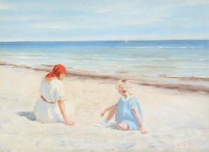 HOLST Kaj 1885-1962,Beach scenery with a woman and child,Bruun Rasmussen DK 2020-11-16