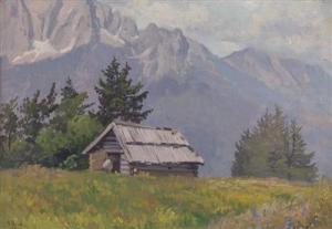 HOLUB Georg 1861-1919,Mountain Hut on the Waucha Alm,  Krain,1910,Palais Dorotheum AT 2012-02-06