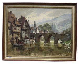HOLZ Albert 1884-1954,Flußlandschaft mit Steinbrücke,Merry Old England DE 2022-12-15