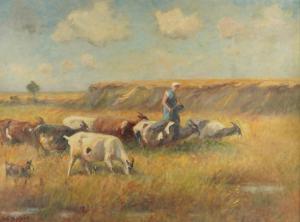 HOLZ Johann Danïel 1867-1945,A goatherder with her flock,Bellmans Fine Art Auctioneers GB 2024-03-28