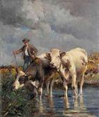 HOLZ Johann Danïel 1867-1945,Bauer mit zwei Kühen am Wasser.,Hugo Ruef DE 2007-09-20