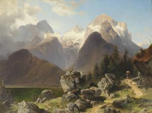 HOLZER Joseph 1824-1876,An Alpine landscape with an old woman on a pathway,Christie's GB 2013-03-26
