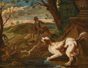 HONDIUS Abraham Danielsz 1625-1695,Fuchsjagd mit Hunden und Reiter,im Kinsky Auktionshaus 2022-06-28