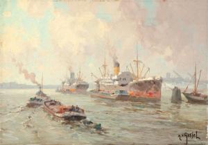 HONDIUS VAN GESSEL olga edna lettice 1906,Rotterdamse haven met vrachtsche,Hessink's Veilingen 2009-03-21