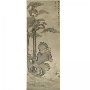 HONGSHOU CHEN 1598-1652,PINE AND ROCK,1648,Sotheby's GB 2007-11-07