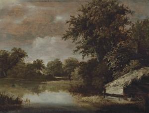 HOOFT Jan 1649-1690,A wooded, river landscape with a thatched shed,Christie's GB 2012-07-04