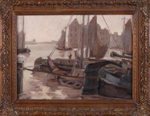 HOOGSTRA Jelle 1924-2003,Dutch harbor view,Twents Veilinghuis NL 2019-04-05