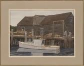 HOOLEY JIM 1913-2010,A lobster boat tied up to a dock,Eldred's US 2014-07-17