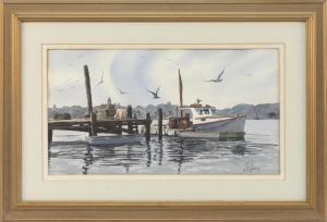 HOOLEY JIM 1913-2010,Boat at a dock,Eldred's US 2019-05-31