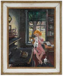 HOOVER AIKEN Mary 1905-1992,Girl With Two Cats,Brunk Auctions US 2019-05-18