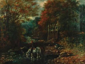 HOOVER Charles D 1866,WATERING HOLE BY THE MILL,1914,Charlton Hall US 2013-06-21