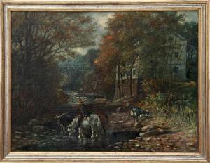 HOOVER Charles D 1866,WATERING HOLE BY THE MILL,1914,Charlton Hall US 2011-12-02