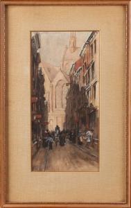 HOOYER CB 1920,Cityscape with figures and horse-drawn,Twents Veilinghuis NL 2016-01-09