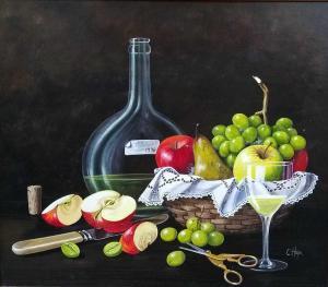 HOPE Christopher,still life studies- one of Apples and Pears with glasswear,Halls GB 2020-09-02