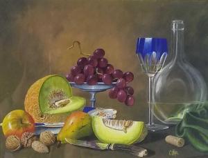 HOPE Christopher,Still Life Study, Melon, grapes and glassware - To,20th Century,Halls GB 2020-09-02