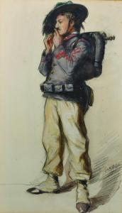 HOPE Edith A 1800-1900,Study of a Uniformed Soldier Lighting a Cigar,1901,John Nicholson 2015-12-17