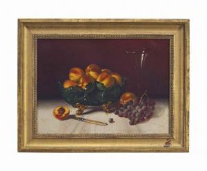 HOPE Thomas 1832-1926,Peaches in green glass bowl, grapes and knife,Christie's GB 2017-01-19