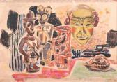 HOPF Eduard 1901-1973,Still Life with Figures and Mask,1967,Stahl DE 2016-11-26