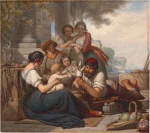 HOPFGARTEN August Ferdinand 1807-1896,Neapolitanische Familie mit Puppen,1827-1833,Galerie Bassenge 2022-12-02