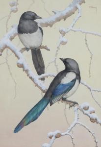 HOPKING Noel Hubert 1883-1964,Two Magpies on Snowy Branches,20th century,Tooveys Auction 2021-02-03