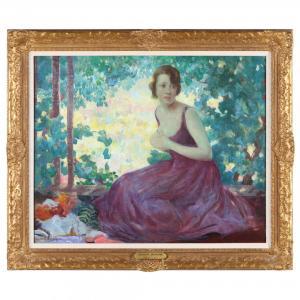 HOPKINS James R 1877-1969,Woman Seated in Violet Dress,Leland Little US 2021-09-18